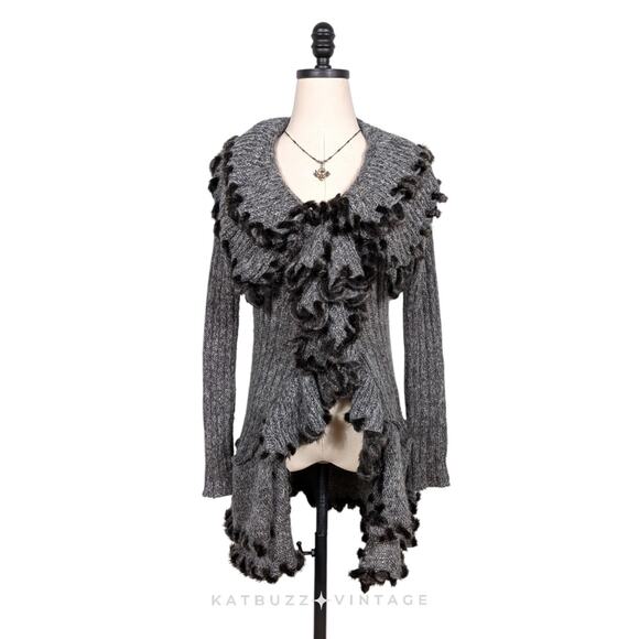 Lapis Sweaters - Lapis Duster Cardigan Sweater S Gray Faux Fur Whimsigoth Y2K Fairy Witchy Boho